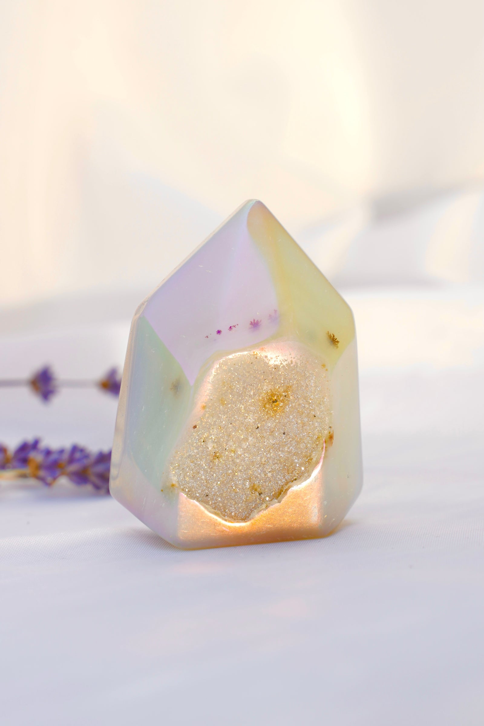 Aura Agate Druzy Tower - Dream Den Crystals