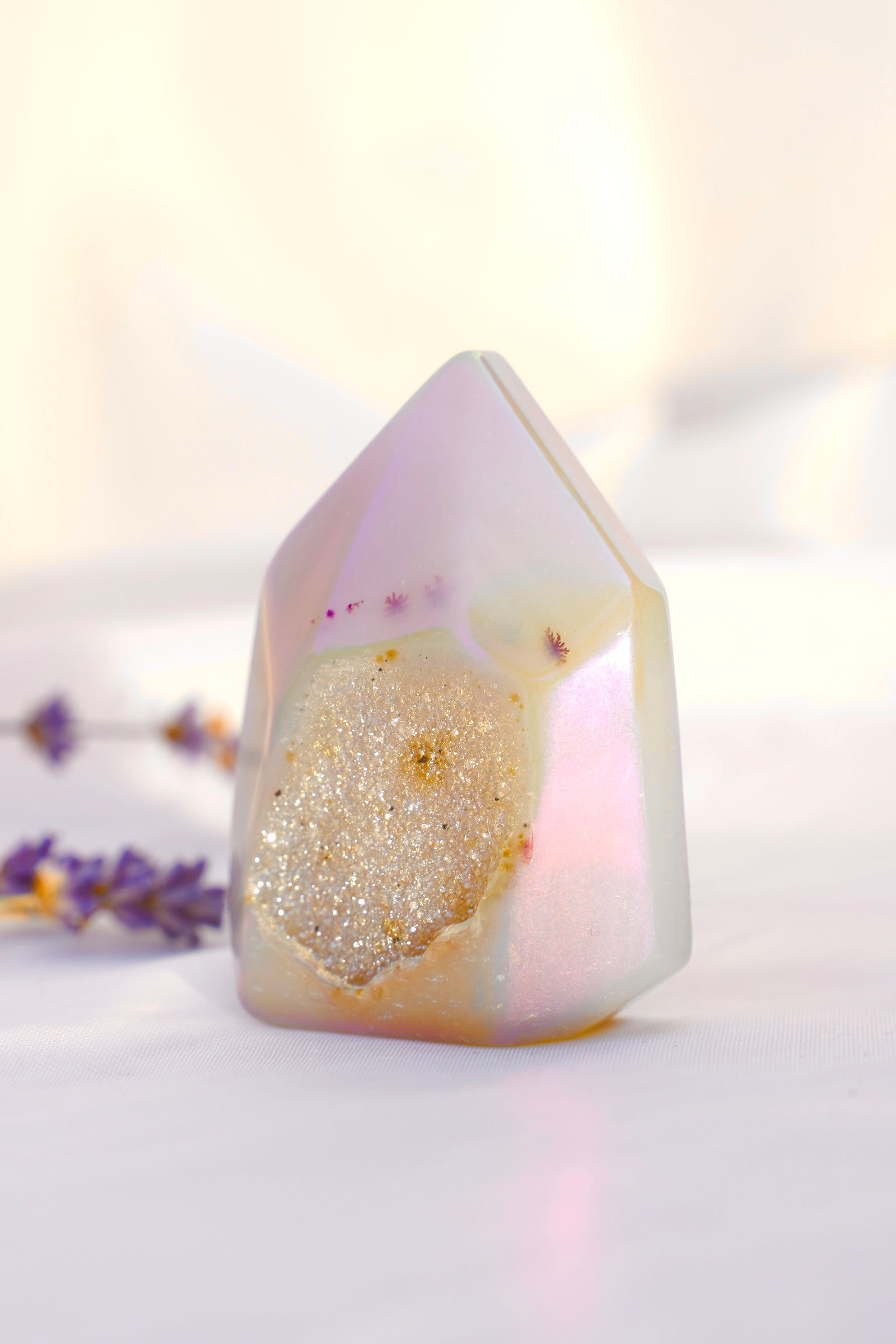 Aura Agate Druzy Tower - Dream Den Crystals