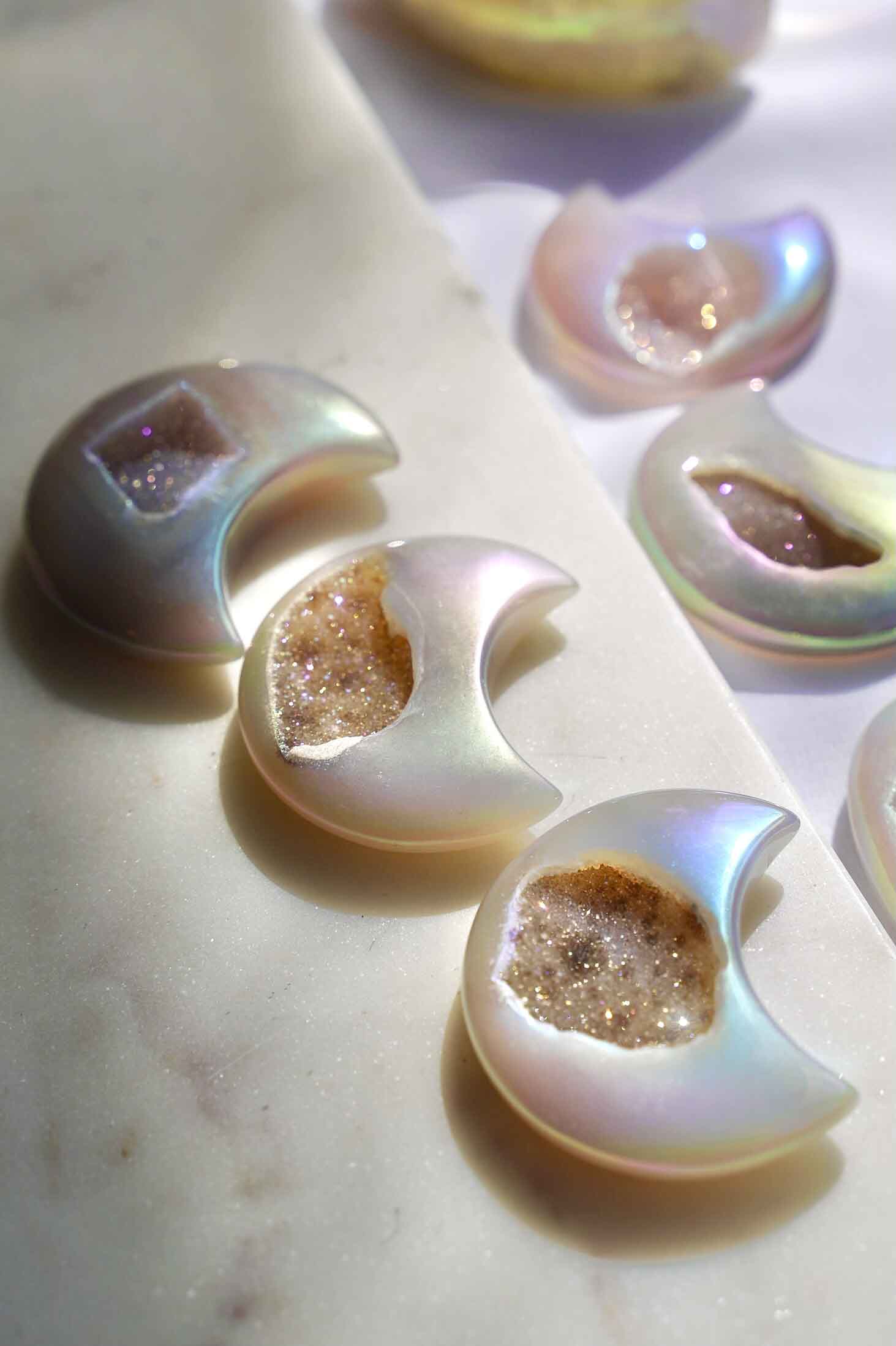 Aura Agate Druzy Moon - Dream Den Crystals