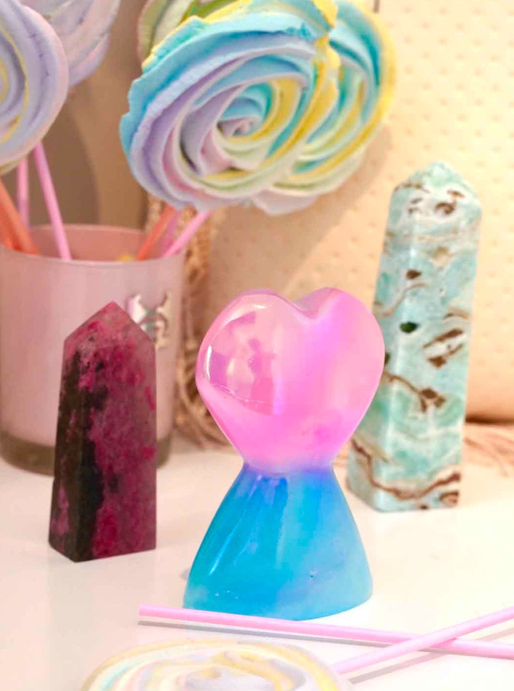 Aura Selenite Heart Wand - Dream Den Crystals