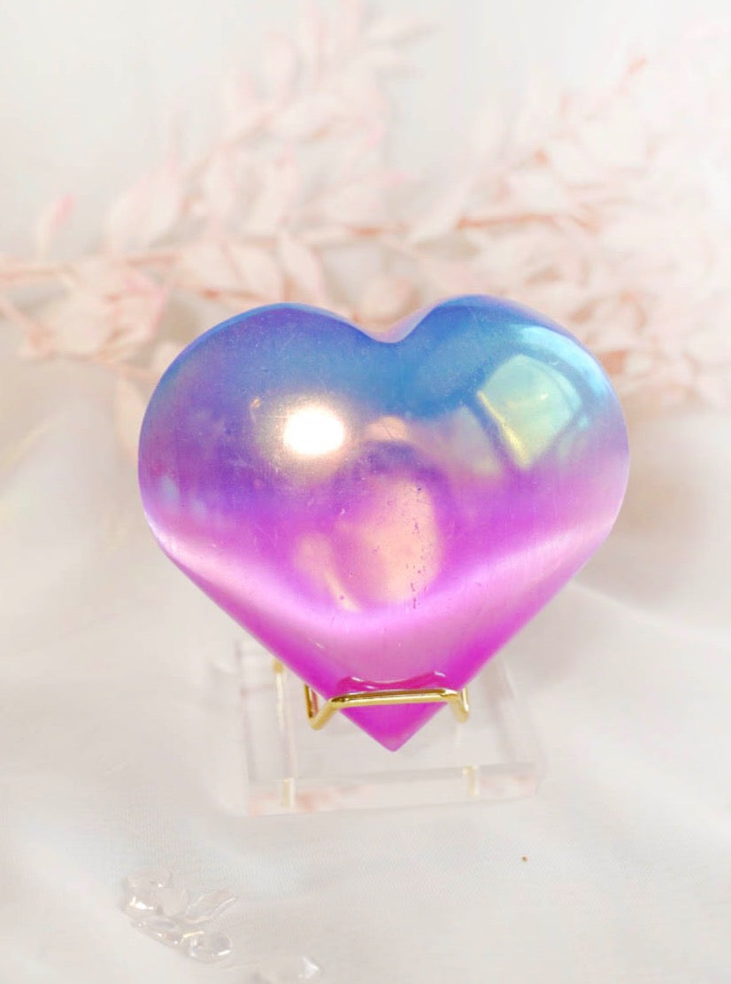 Aura Selenite Heart - Dream Den Crystals