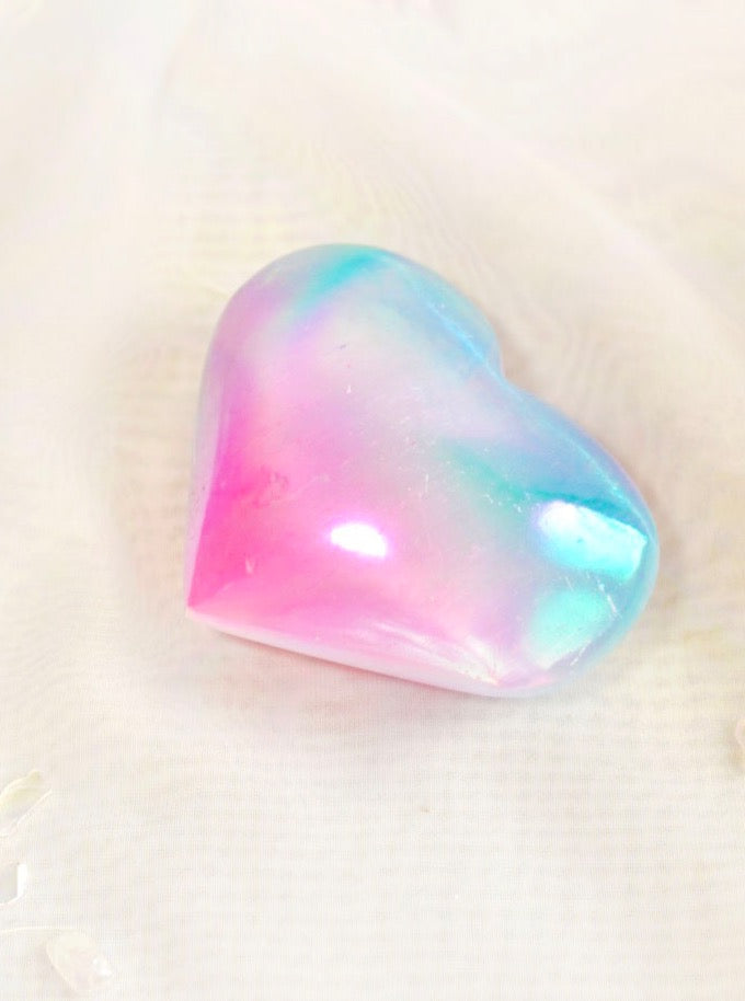 Aura Selenite Heart - Dream Den Crystals