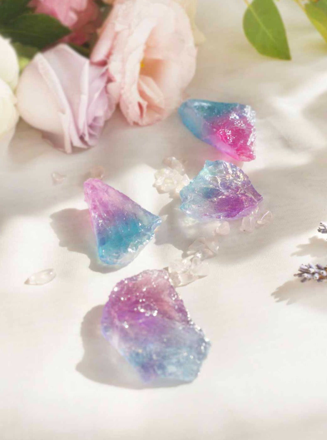 Hot Pink and Aqua Aura Quartz - Dream Den Crystals