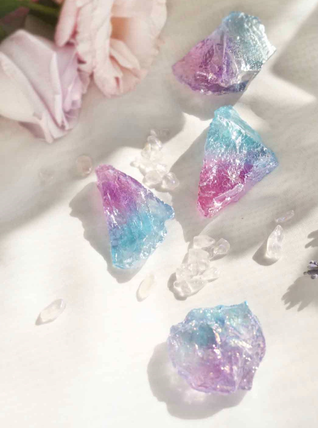 Hot Pink and Aqua Aura Quartz - Dream Den Crystals