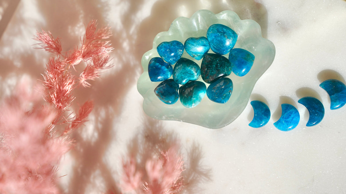 Blue Apatite Heart Tumble (Top Grade) - Dream Den Crystals