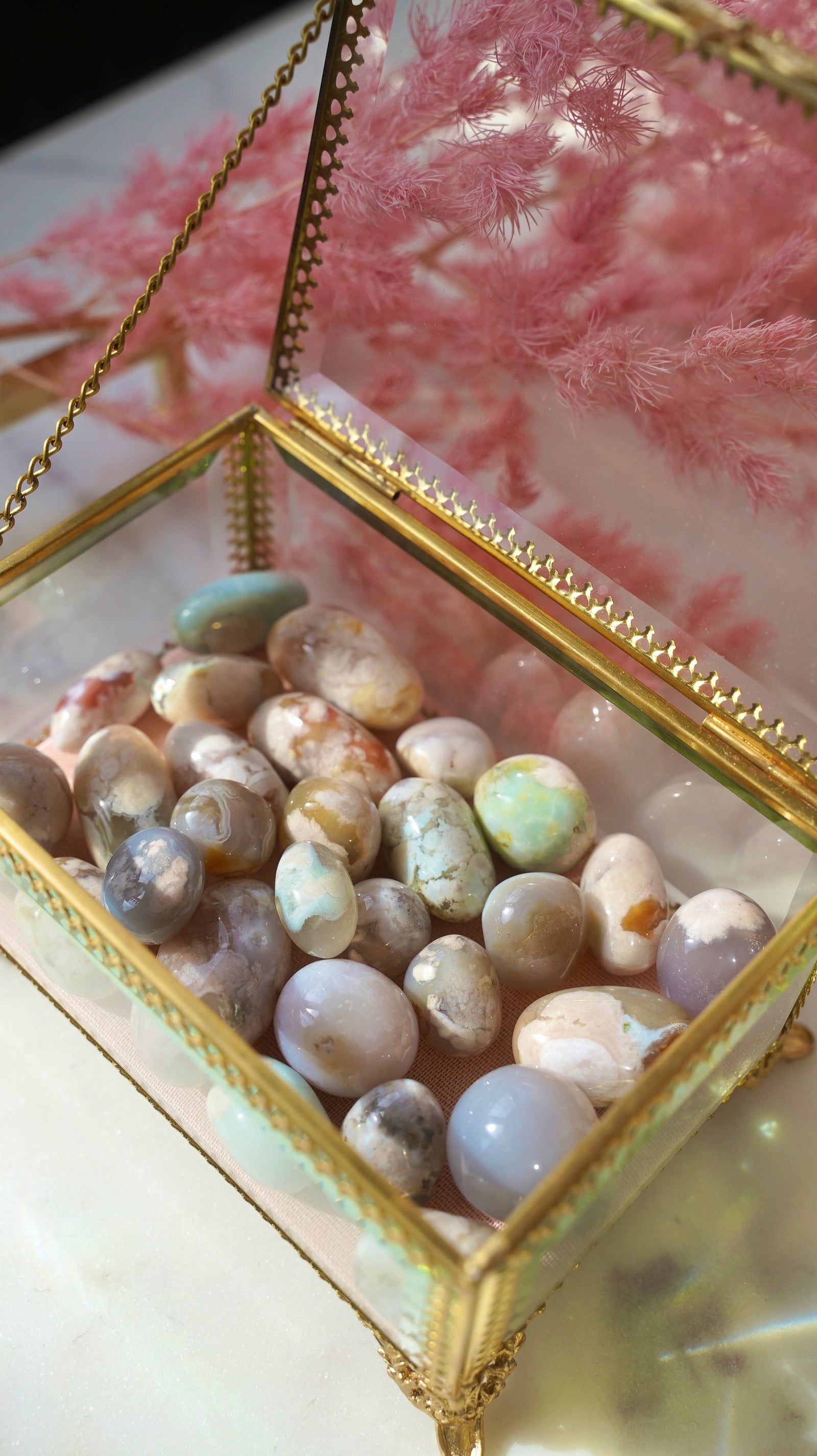 Green Flower Agate Tumble - Dream Den Crystals