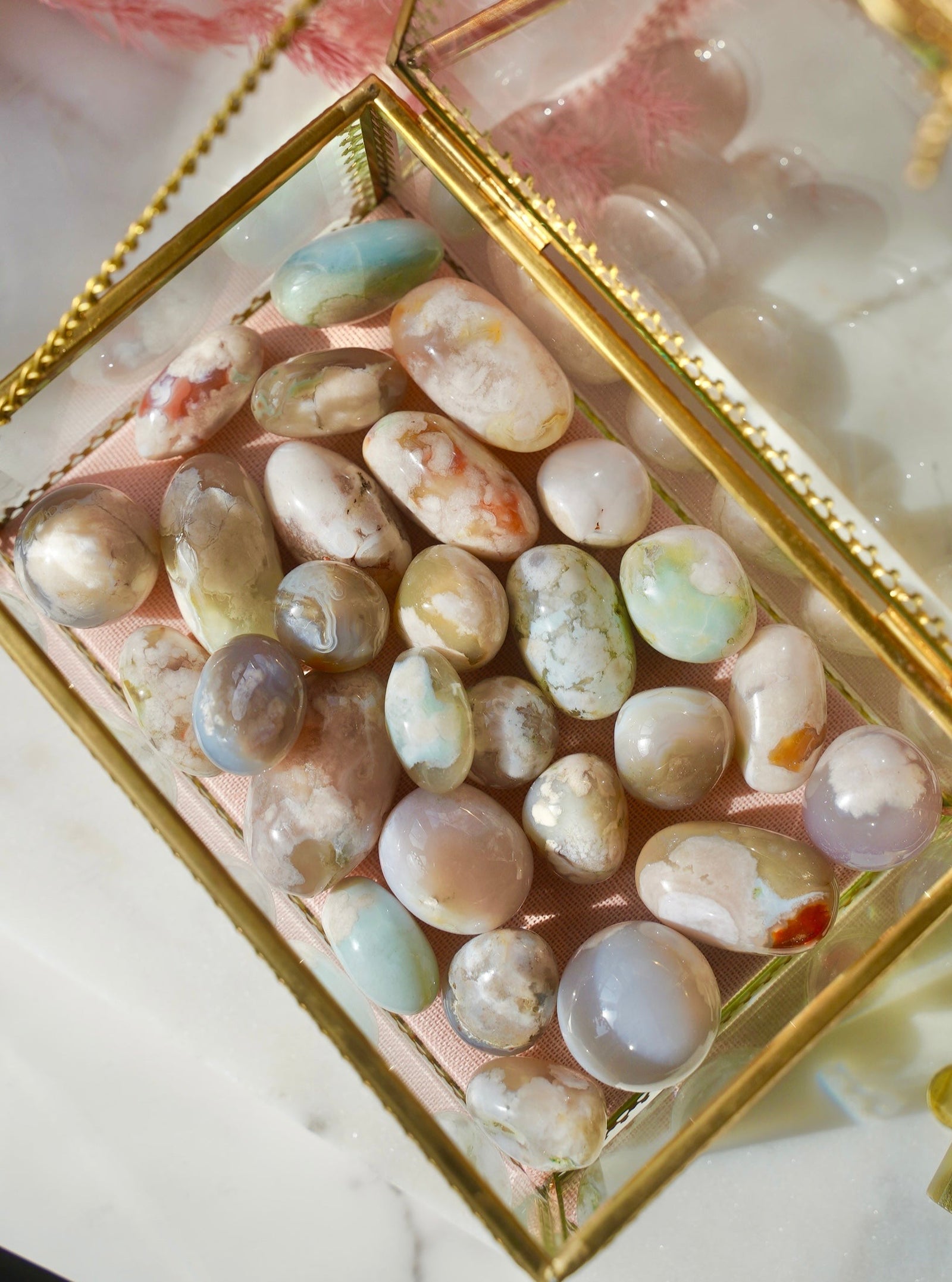 Green Flower Agate Tumble - Dream Den Crystals